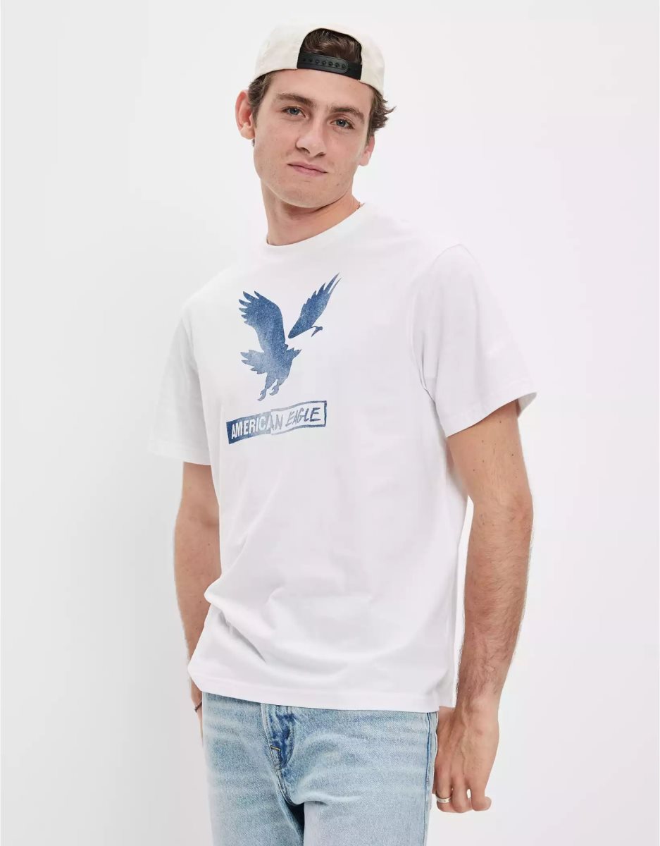 T Shirt Graphique American Eagle AE Super Soft Logo Blanche Homme | HIS-69529349